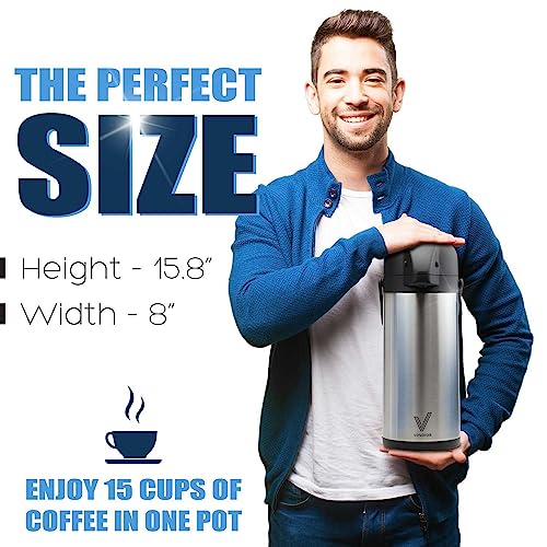 85 oz (2.5L) Airpot Coffee Carafe with Pump, Insulated Stainless Steel Coffee Dispenser, Coffee Carafes for Keeping Hot/Cold, Hot Beverage Dispenser for Party (84.5 Ounces / 1 Pack)