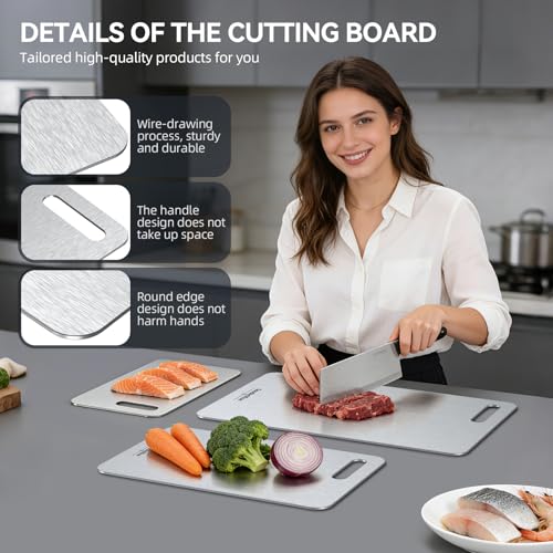 Titanium Cutting Boards Set of 3 (Silver / 16"L*10"W+13"L*8"W+10.5"L*6.5"W)
