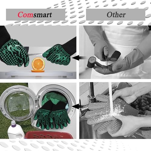 BBQ Gloves 1472°F Heat Resistant Grilling Gloves Silicone Non (short / Green)