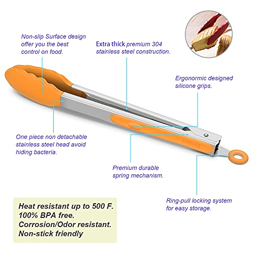 4 Pack Orange Silicone Kitchen Tongs Set (Orange)
