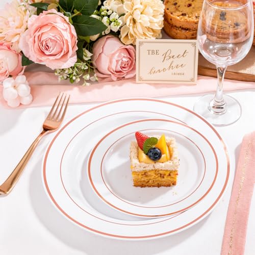 200 Pcs Rose Gold Plastic Plates (Rose Gold / 200 Pcs)