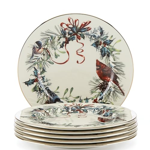 Winter Greetings Porcelain Christmas Salad Plate Set for 6 (Salad Plates, Set of 6)