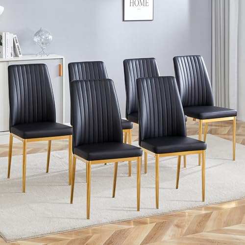 Black Dining Chairs Set of 6 Modern PU Leather Kitchen Chairs with Metal Legs Armless Upholstered Chair for Dinner Room (G- Black)