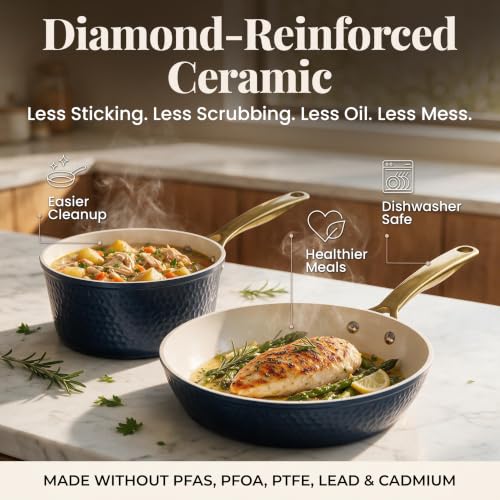 HAMMERED 20 Pc Ceramic Cookware Set (Hammered Navy)