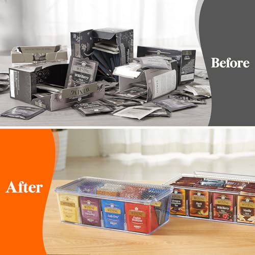 2 Pack 16 Compartment Tea Organizer (Clear / 16-compartment)