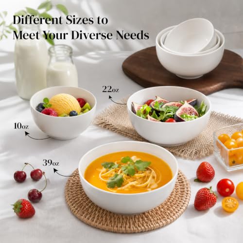 22 OZ White Ceramic Bowls Set of 6 (22 OZ / White)