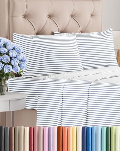 Queen Size 4 Piece Sheet Set (43 - Blue Stripes 2 / Queen)