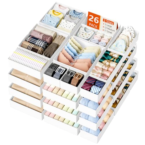 Drawer Organizer Clothes Storage (White / 26 Pack)