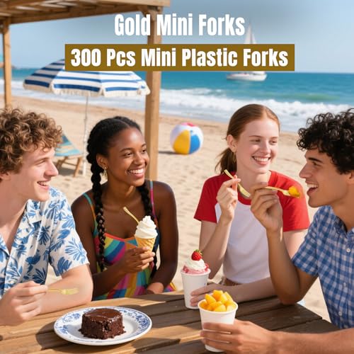 Disposable Plastic Mini Forks 300 Pieces 4 Inches (Gold / Mini Forks)