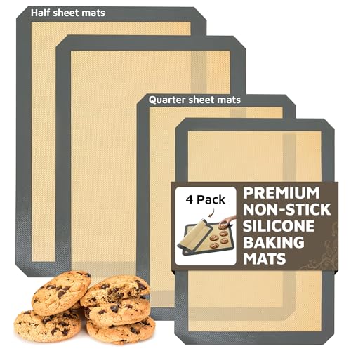 4 Pack Silicone Baking Mat Nonstick 2 Half and 2 Quarter Size (Baking Mat / 2 Half + 2 Quarter Sheets)