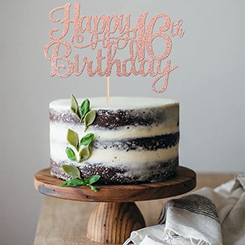 1 PCS Happy 16th Birthday Cake Topper Glitter Cheers to 16 Years Birthday Cake Pick Sweet 16 Fabulous Cake Decoration for Happy 16th Birthday Theme Party Decorations Supplies Rose Gold (Rose Gold / 16th)