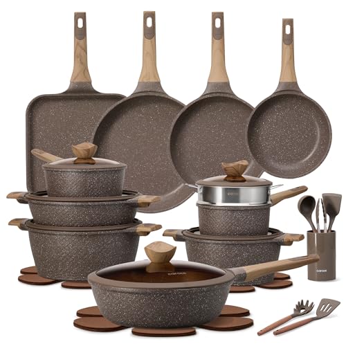 31pcs Nonstick Pots and Pans Set (Brown / 31 Piece)