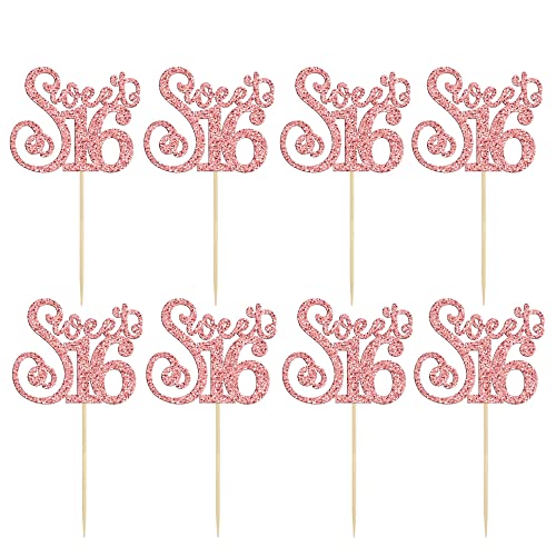 24 Pack 16th Birthday Cupcake Toppers Glitter Sixteen Happy Sweet 16 Cupcake Picks Cheers to 16 Years Old Cupcake Decorations for 16th Birthday Anniversary Party Cake Supplies Rose Gold (24 Count)