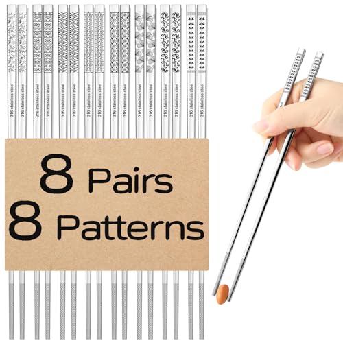 8 Pairs Metal Chopsticks Reusable 18 (Silver 316 stainless steel)