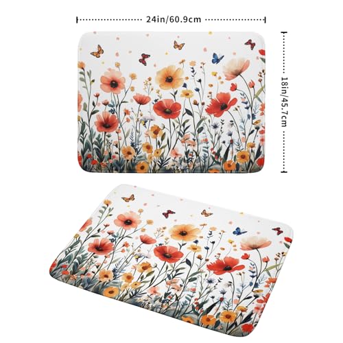 Poppy Flower Dish Drying Mat 18x24 Inch Floral Leaves Dish Drainer Protector Pad Washable Reversible Drying Pad for Kitchen Counter Sink (Poppy Flower / 18 x 24 inch)