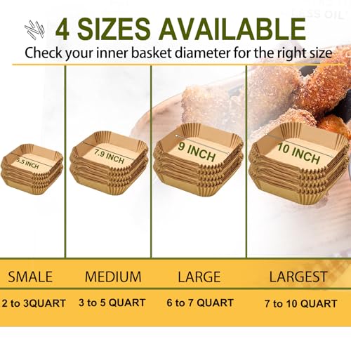 Large Air Fryer Disposable Paper Liners Square 9 Inch for 5 (125 Count)