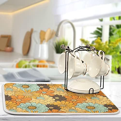 Super Absorbent Dish Drying Mat (Retro Flower Daisy / 18" x 24")