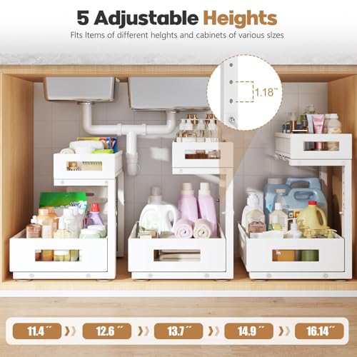 2 Pack Under Sink Storage Organizer (White / 2 Pack-15.74"Dx11.4"-16.14"H)