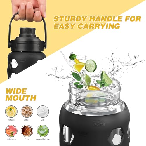 Glass Water Bottle (Black / 32 Ounces)
