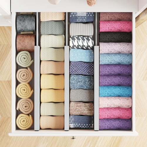 Bamboo Dresser Drawer Dividers 6 Pack (4.65''H, 12.5''-17''L / GRAY)