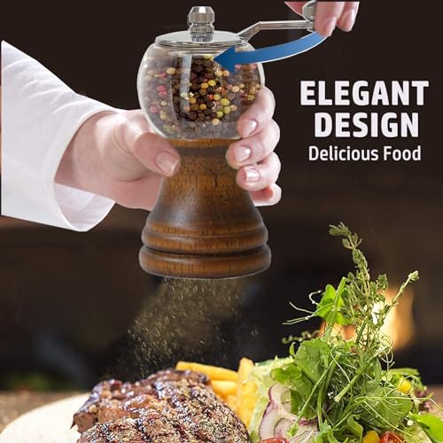Manual Pepper Mills Wooden Salt Pepper Grinder Set Kitchen Utensils Gadget (Walnut color 2pcs-5in)