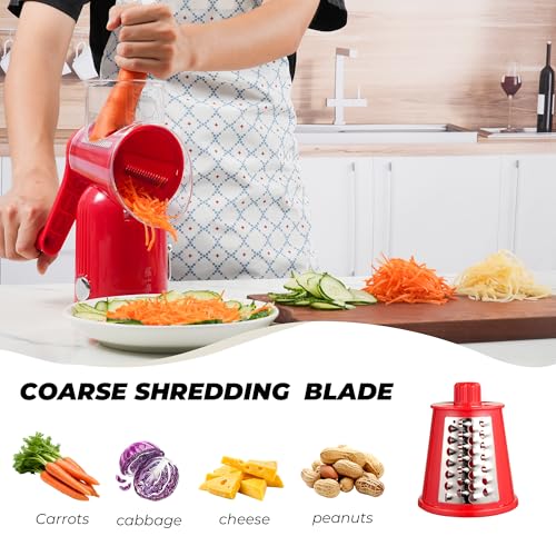 Rotary Cheese Grater 5 Blades Mandoline Slicer for Vegetable (Red)