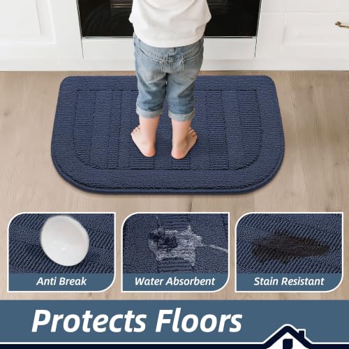 24x36 Inch Kitchen Rugs Non Slip Washable Sink Rug (2' x 3' (Semicircular) / Navy Blue)