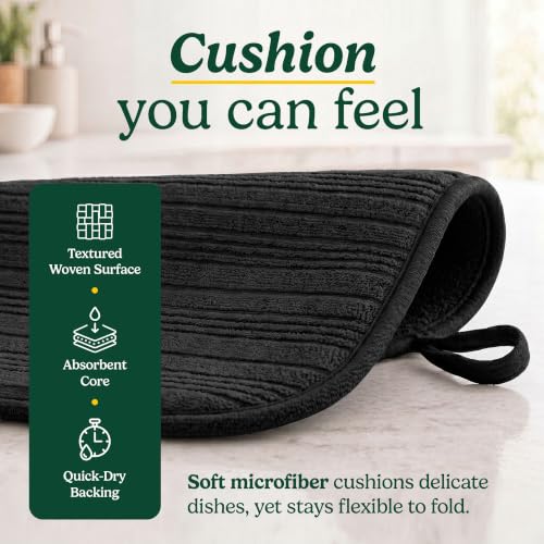 Cuisinart Dish Drying Mat for Kitchen Counter (Horizontal stripes Black)