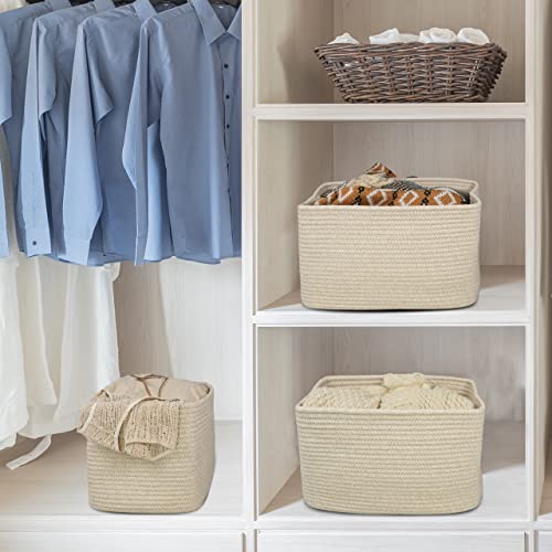 Woven Cotton Rope Storage Baskets 15x10x9.3" 3 Pack Oatmeal (Oatmeal)