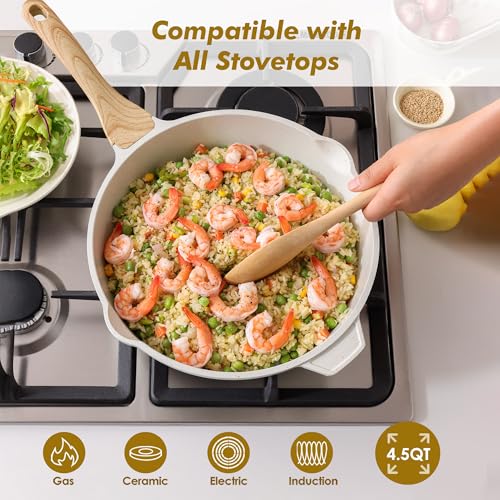 Nonstick Frying Pan Skillet with Lid 3.5 (Ceramic White / 11-inch/4.5QT)