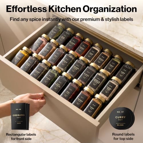 Glass Spice Jars with Label (Gold Steel Lid)