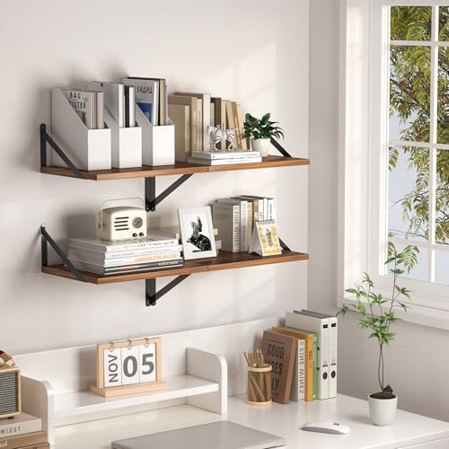 16W x 12D Deep Floating Shelves Set of 2 Walnut (Walnut With Black Metal Bracket / 16wx12dx5.8h)