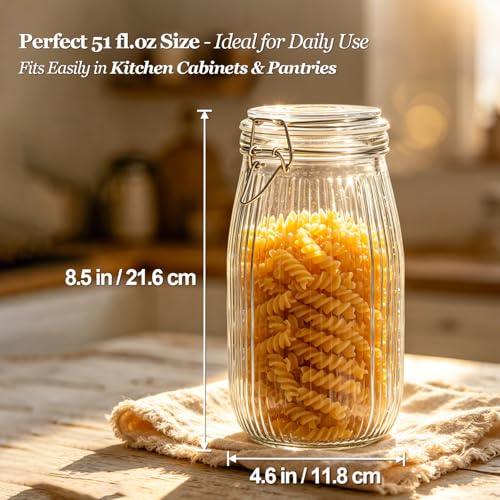 Large Ribbed Glass Jars with Airtight Lids 51 oz 3 Pack Wide Mouth (51 fl oz x 3 - Ribbed)