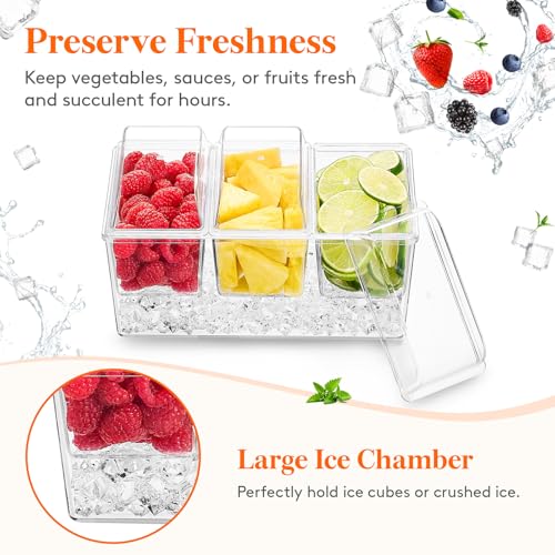 Chilled Condiment Caddy with 3 Compartment & Individual Lids (without Accessories / 3 Containers)