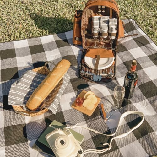 Genuine Leather Picnic Backpack for 4 (Brown)