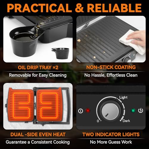 Baker’s Friend Panini Grill Press Sandwich Maker (Metallic gray)