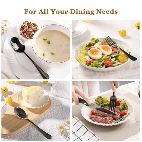 24 Piece Black Silverware Set with Steak Knives Flatware Set for 4 Food (24 PCS / Elegant Black Pro)