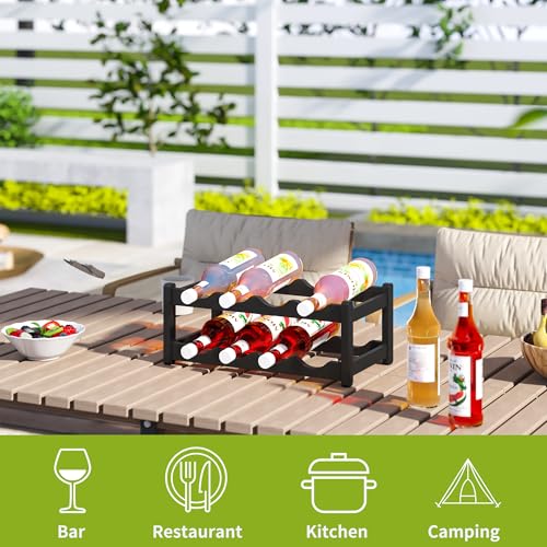 Bamboo Wine Rack Wine Storage Cabinet Shelf 8 Bottle Wine Racks Countertop Sturdy for Kitchen Dining Room Pantry (Black / 2 Tier)