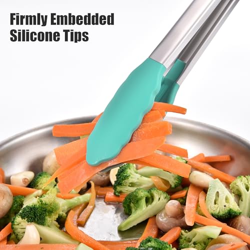 Kitchen Tongs with Silicone Tips for Cooking Serving (12in / Aqua Sky)