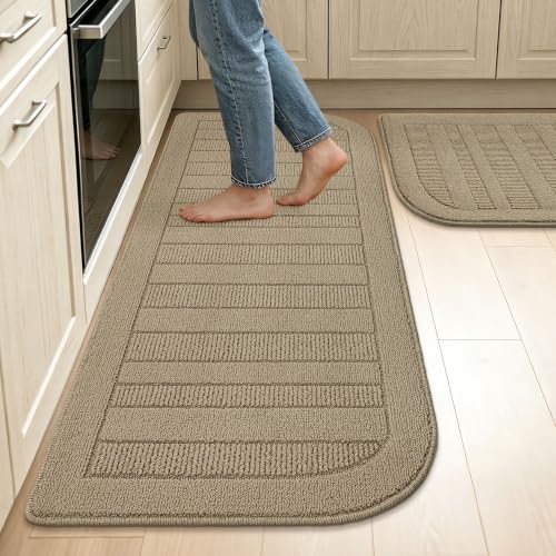 Kitchen Rugs Set of 2 Non Slip Washable 24"x36"+24"x60" (24" x 36" + 24" x 60" / Beige)