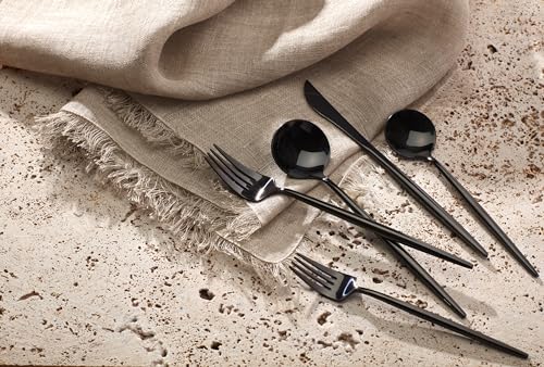 894757 Skandia Zephyr Black 45 Piece Flatware Set (45-Piece Flatware Set, Black)