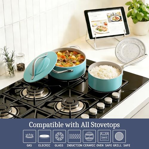 Premium Ceramic Sauce Pan with Lid (Caribbean Blue)