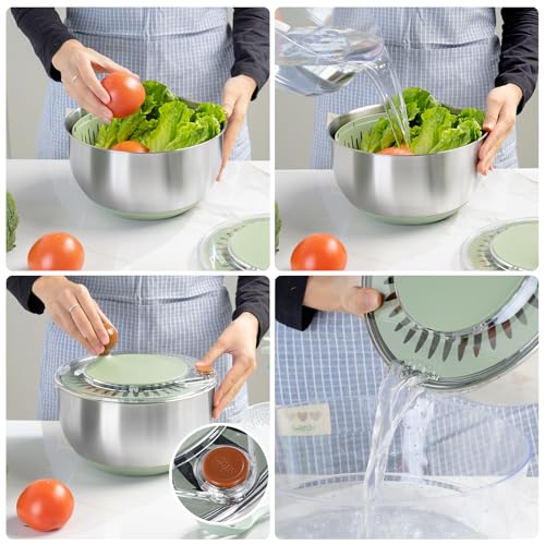 5.3Qt Stainless Steel Salad Spinner with Vibrant Green (Vibrant Green)