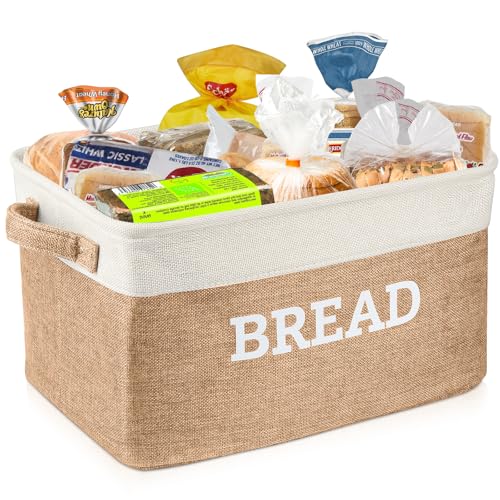 Bread Storage Basket for Kitchen (White & Beige)