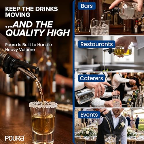 Liquor Bottle Pourers (Black 4pk + 2 Adapters)