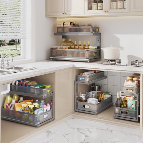 2 Pack 21IN Depth Under Sink Organizer With Next (Gun Gray / 2 Pack-21"Dx12.4"-16.5"H)
