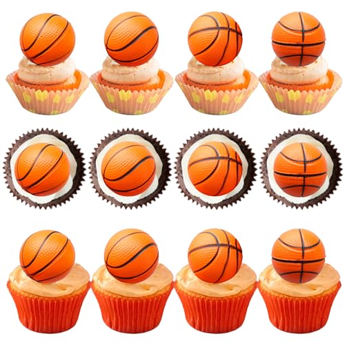10 Pack 3D Basketball Cupcake Toppers Basketball Cake Toppers Decorations for Sports Theme Baby Shower Birthday Party Cake Decorations Supplies (10 Count)