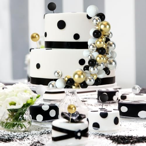 48 Pcs Balls Cake Topper Decorations Balloon Cupcake Toppers Foam Cake Topper Balls Cake Balls Decorations for Birthday Party Wedding Anniversary Cake Decorating (48 Count)