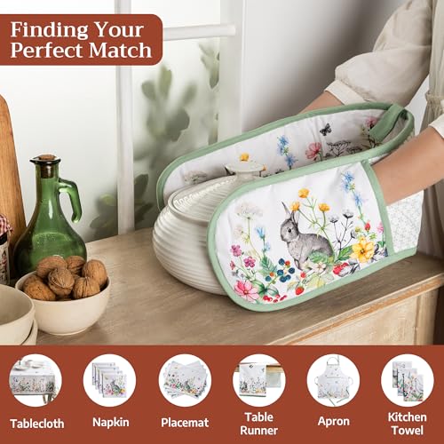 Double Oven Mitts 100% Cotton Double Oven Glove (035 - Printemps / 7" x 35" (Double Oven Mitt))