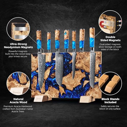 SENKEN "Dark Tsunami" Extra Large Magnetic Knife Block ("Dark Tsunami" Blue Resin Blend)